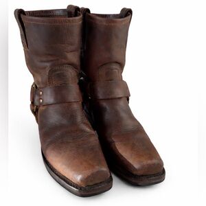 Frye Harness 8R Boots Cognac Distressed Leather Biker Motorcycle Size 8R